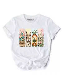 Easter Bunny Floral Brushstroke T-Shirt, Spring Pastel Coquette Tee
