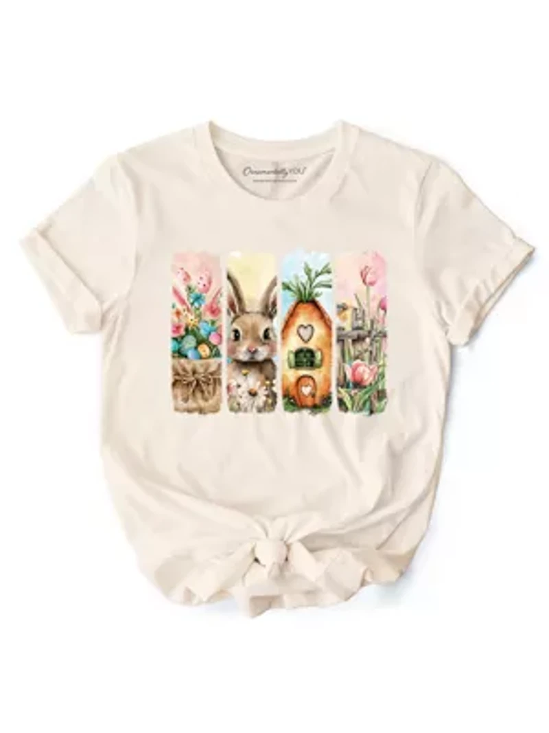 Easter Bunny Floral Brushstroke T-Shirt, Spring Pastel Coquette Tee