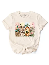 Easter Bunny Floral Brushstroke T-Shirt, Spring Pastel Coquette Tee