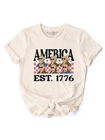 America Est 1776 Founding Fathers Vintage Retro Patriotic Tee