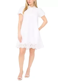 Petite Short Sleeve Button Collar Dress