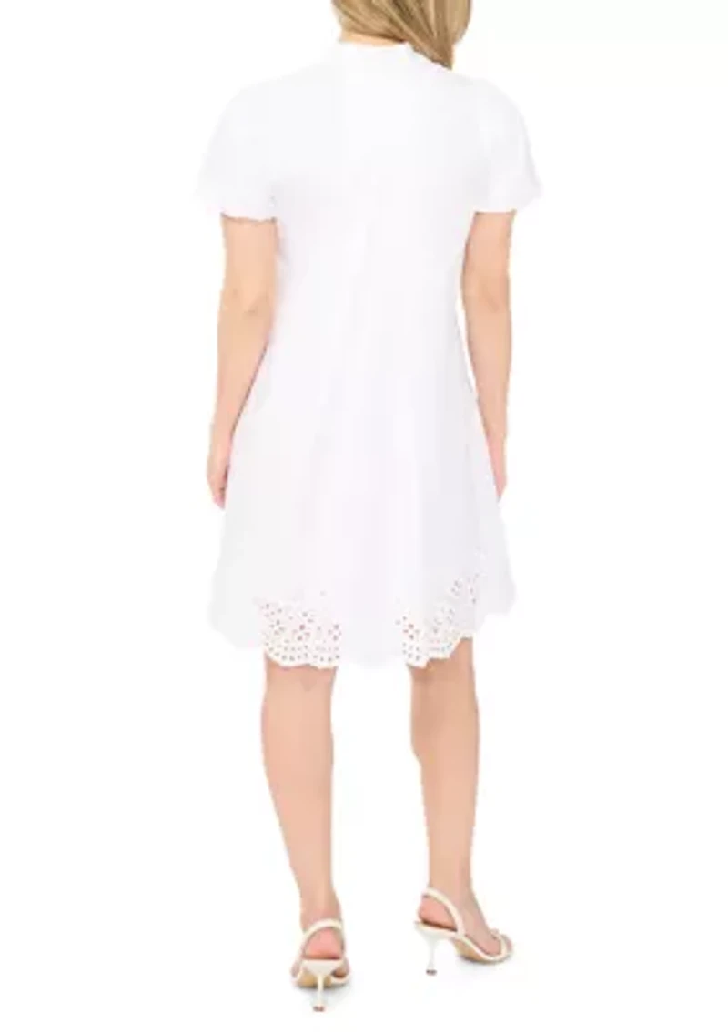 Petite Short Sleeve Button Collar Dress