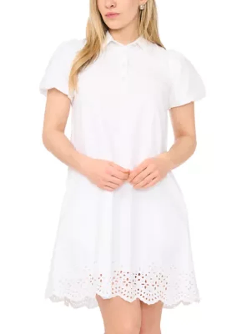 Petite Short Sleeve Button Collar Dress