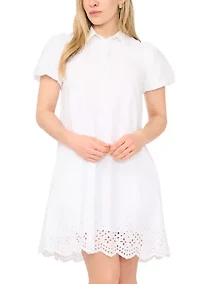 Petite Short Sleeve Button Collar Dress