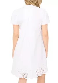 Petite Short Sleeve Button Collar Dress