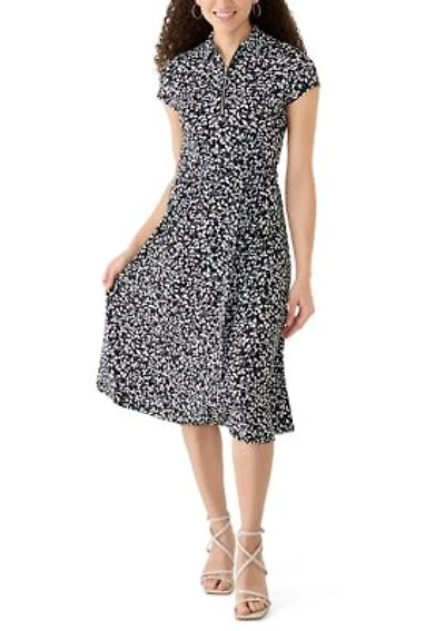 Petite Cap Sleeve Midi Dress with Collar Trim