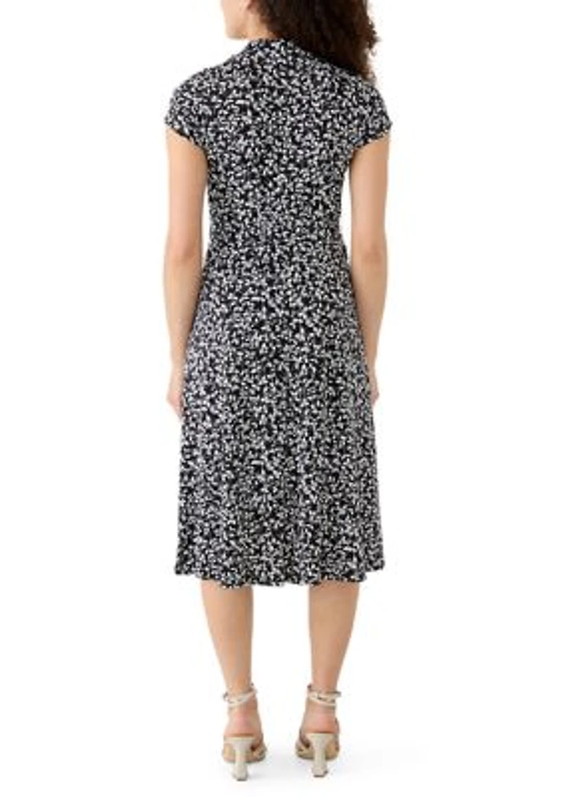 Petite Cap Sleeve Midi Dress with Collar Trim