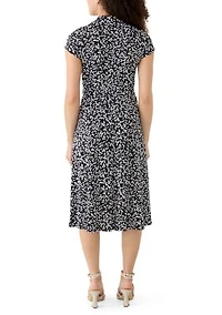 Petite Cap Sleeve Midi Dress with Collar Trim
