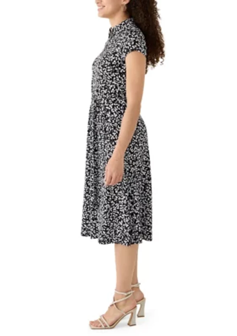 Petite Cap Sleeve Midi Dress with Collar Trim