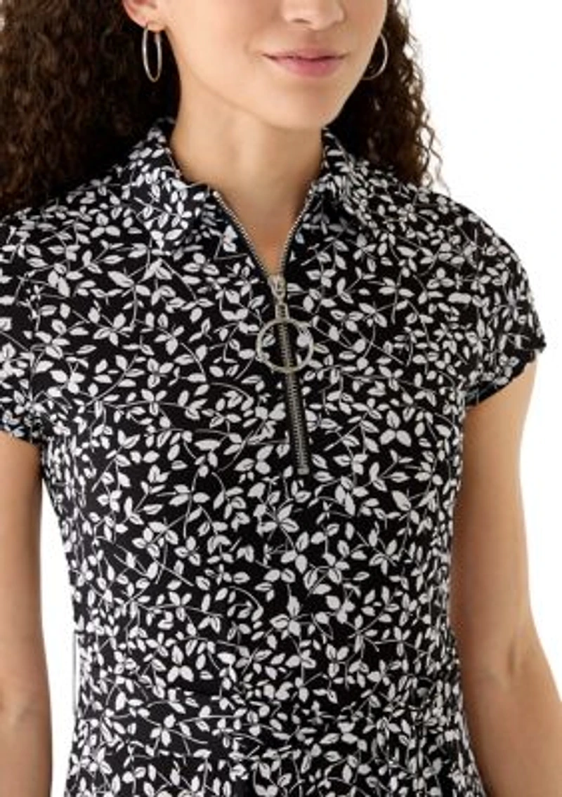 Petite Cap Sleeve Midi Dress with Collar Trim