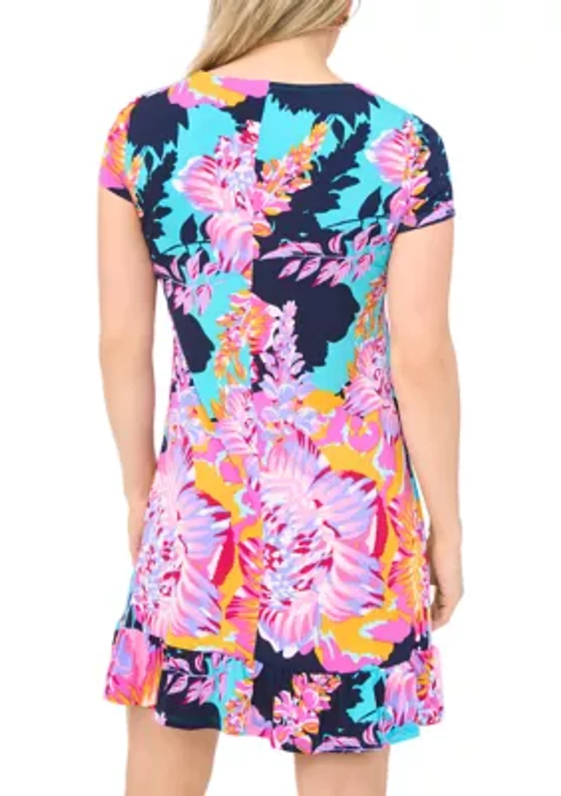 Petite Short Sleeve Flounce Hem Dress