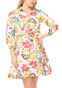 Petite Long Sleeve Tie Waist Dress