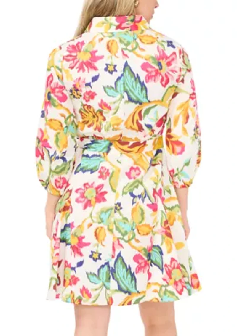 Petite Long Sleeve Tie Waist Dress