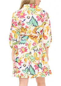 Petite Long Sleeve Tie Waist Dress