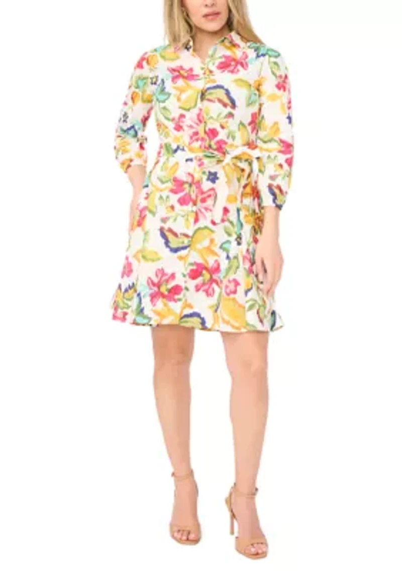 Petite Long Sleeve Tie Waist Dress