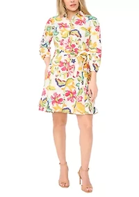 Petite Long Sleeve Tie Waist Dress