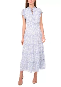 Petite Short Sleeve Smocked Waist Tie Dress