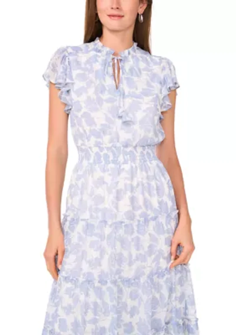 Petite Short Sleeve Smocked Waist Tie Dress