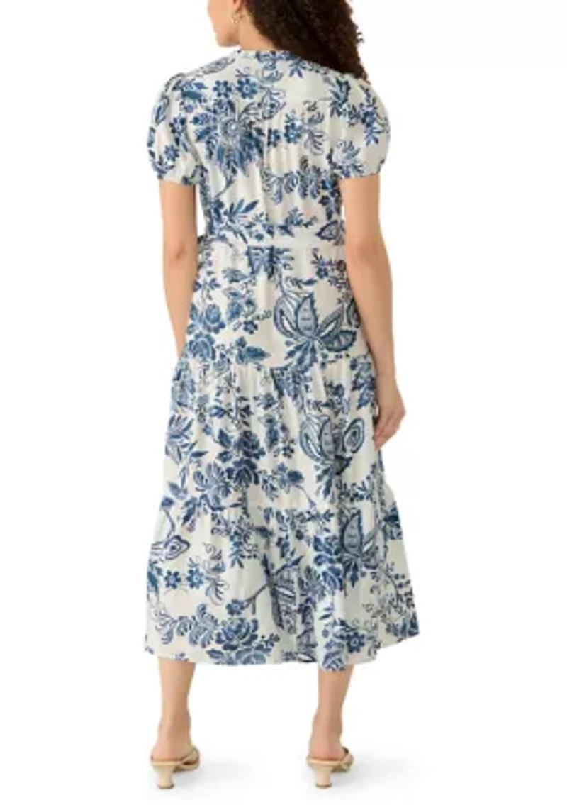 Petite Short Sleeve Button Tie Waist Maxi Dress