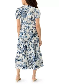 Petite Short Sleeve Button Tie Waist Maxi Dress
