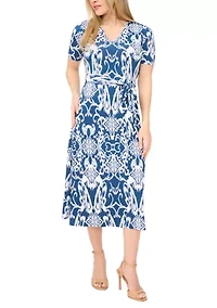 Petite V-Neck Tie Waist Midi Dress