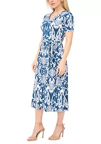 Petite V-Neck Tie Waist Midi Dress