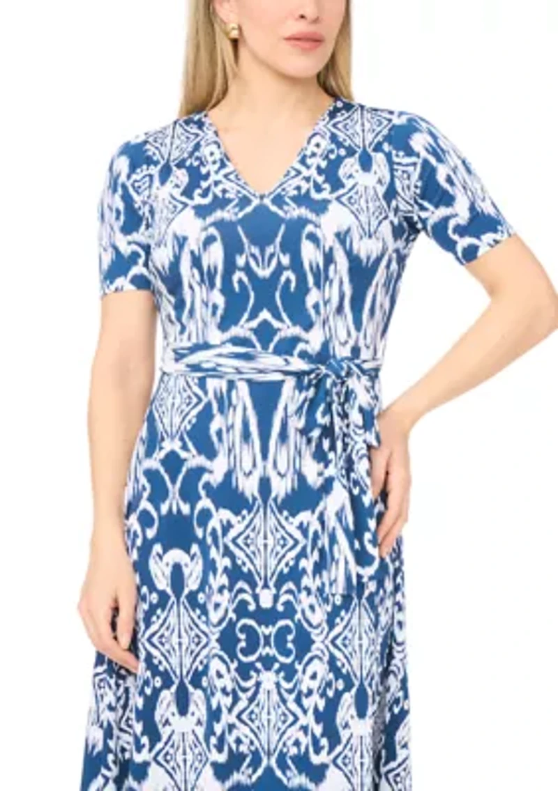 Petite V-Neck Tie Waist Midi Dress