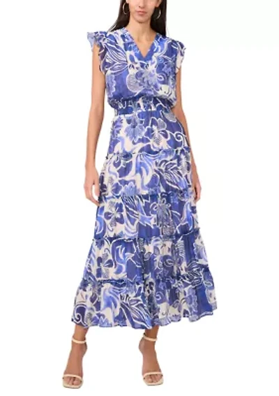 Petite Cap Sleeve Tiered Maxi Dress