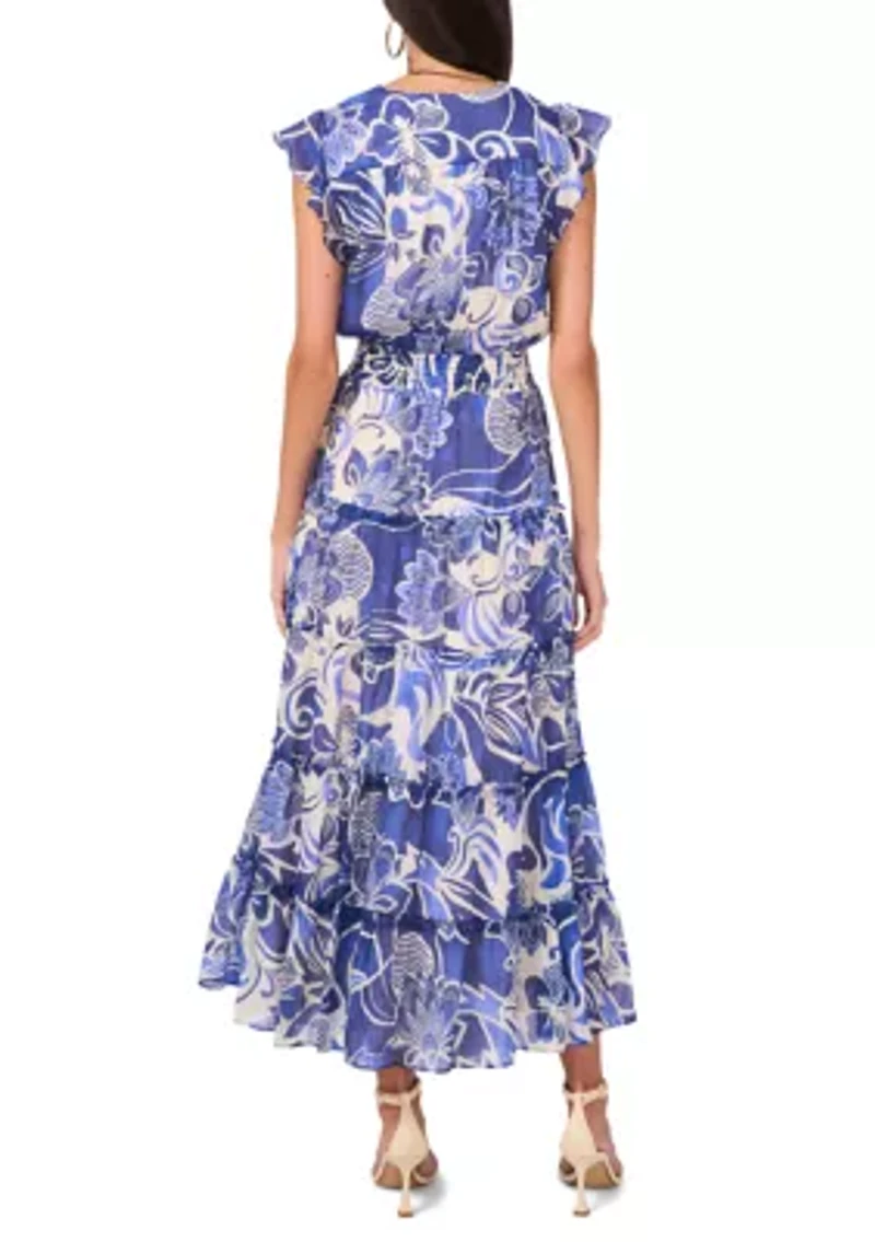 Petite Cap Sleeve Tiered Maxi Dress