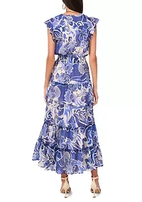 Petite Cap Sleeve Tiered Maxi Dress
