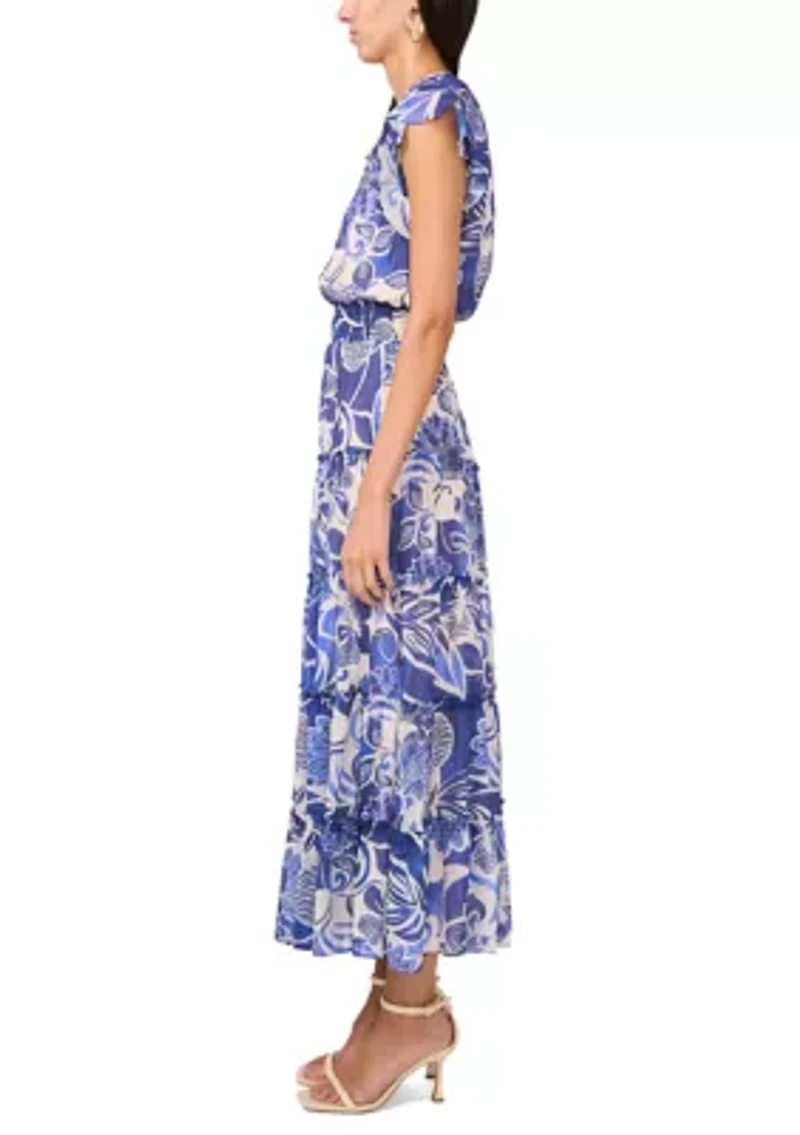 Petite Cap Sleeve Tiered Maxi Dress