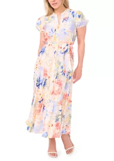 Petite Tie Waist Print Maxi Dress