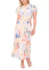 Petite Tie Waist Print Maxi Dress