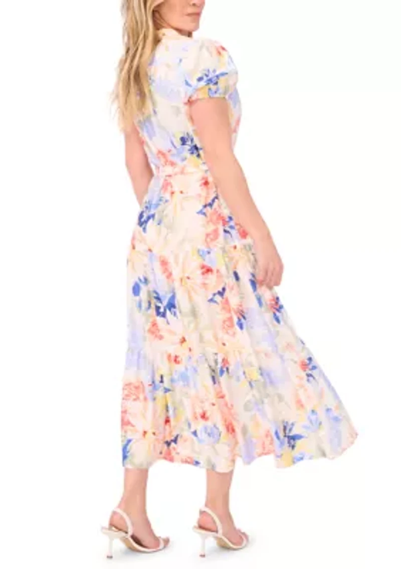 Petite Tie Waist Print Maxi Dress