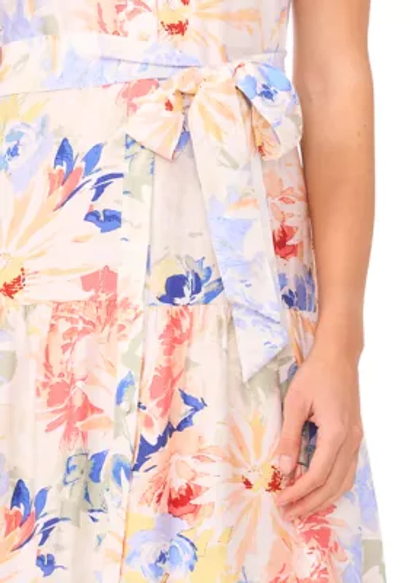 Petite Tie Waist Print Maxi Dress