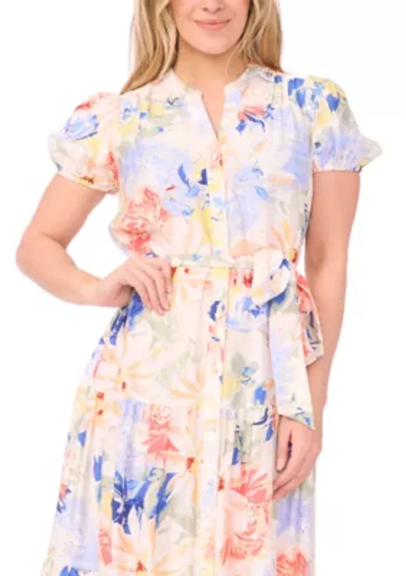 Petite Tie Waist Print Maxi Dress