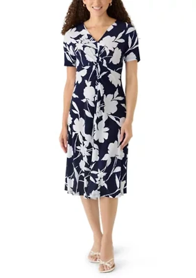 Petite V-Neck Twist Front Midi Dress