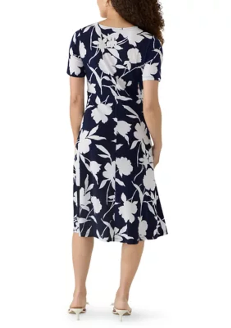 Petite V-Neck Twist Front Midi Dress