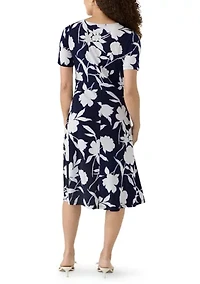 Petite V-Neck Twist Front Midi Dress