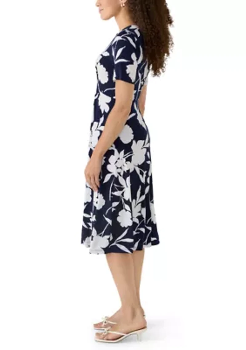 Petite V-Neck Twist Front Midi Dress