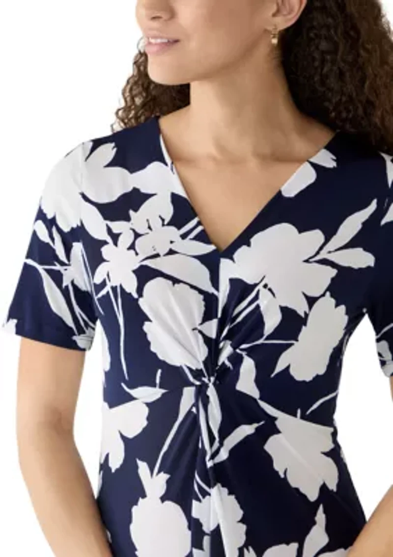 Petite V-Neck Twist Front Midi Dress