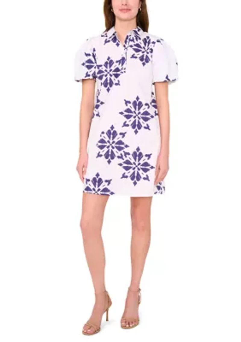 Petite Short Sleeve Button Collar Dress