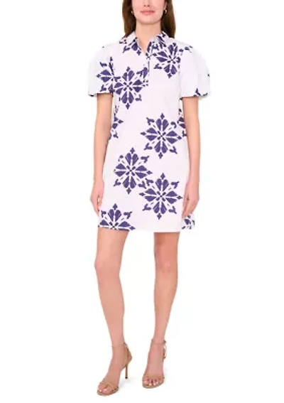 Petite Short Sleeve Button Collar Dress