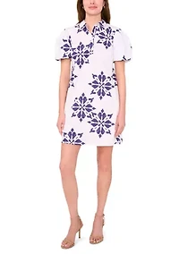 Petite Short Sleeve Button Collar Dress