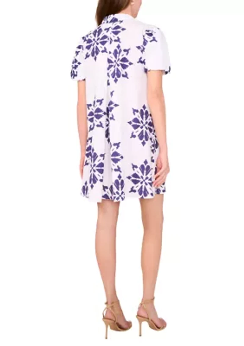 Petite Short Sleeve Button Collar Dress