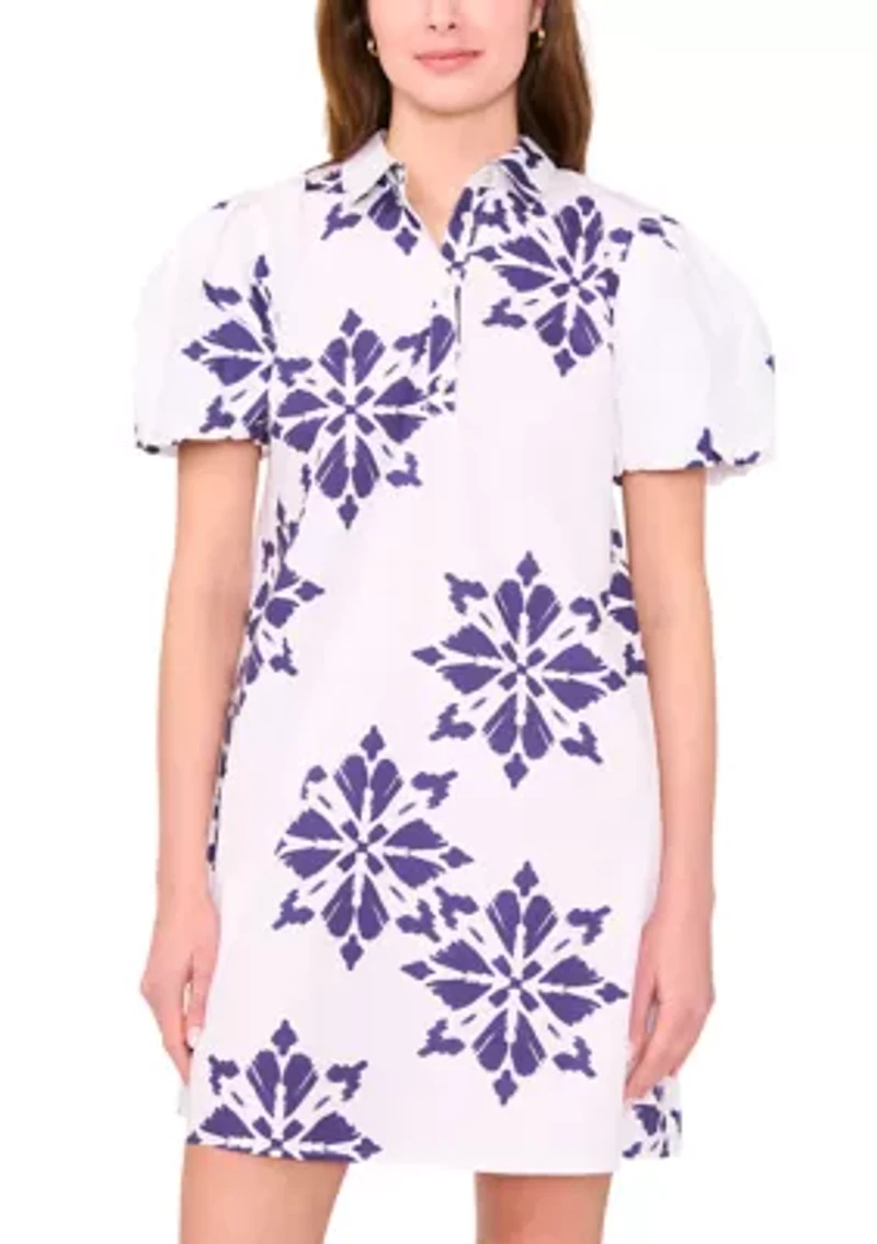 Petite Short Sleeve Button Collar Dress