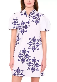 Petite Short Sleeve Button Collar Dress