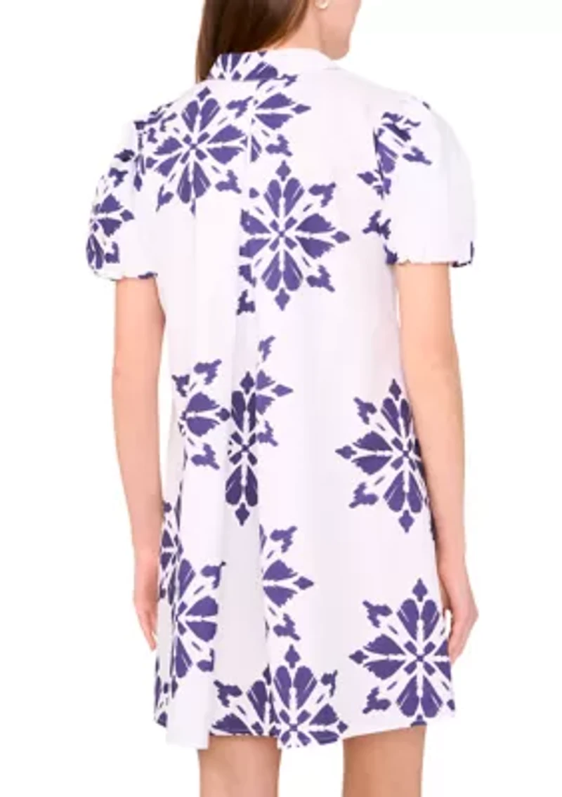 Petite Short Sleeve Button Collar Dress