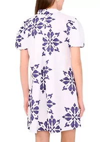 Petite Short Sleeve Button Collar Dress