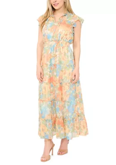 Petite Smocked Tie Waist Maxi Dress